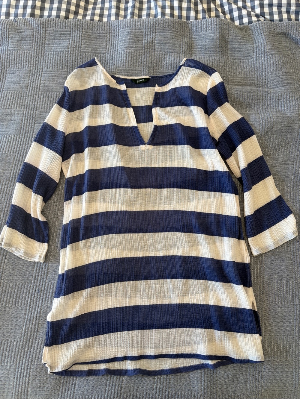 J. Crew Navy and White Striped V-Notch Tunic